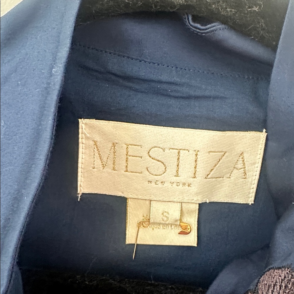 Mestiza New York NWT Elliana Barong Navy Embroidered Midi Dress Sz Small - Picture 8 of 12